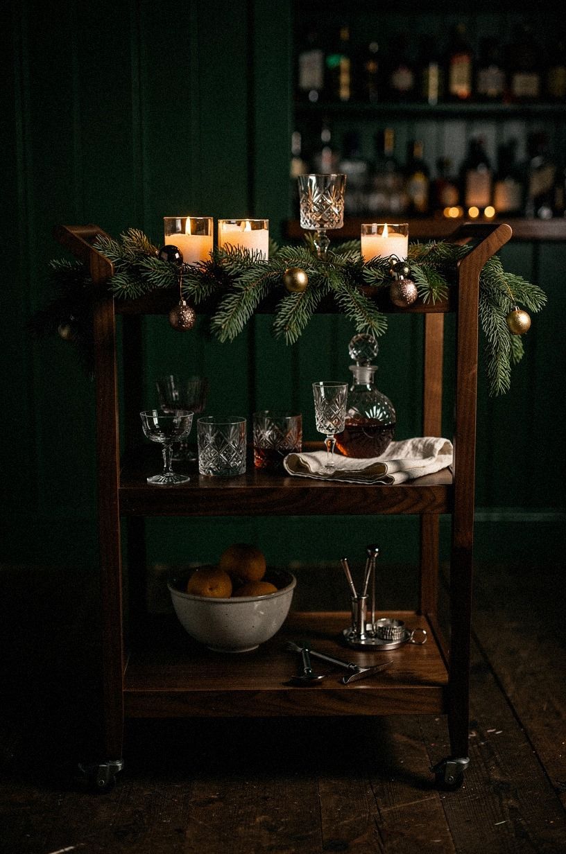 Float a Walnut Bar Cart Instead of a Tree