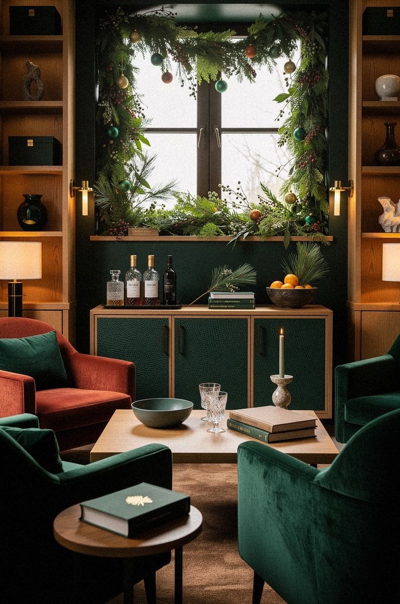 Layer the Window With Green Christmas Decor