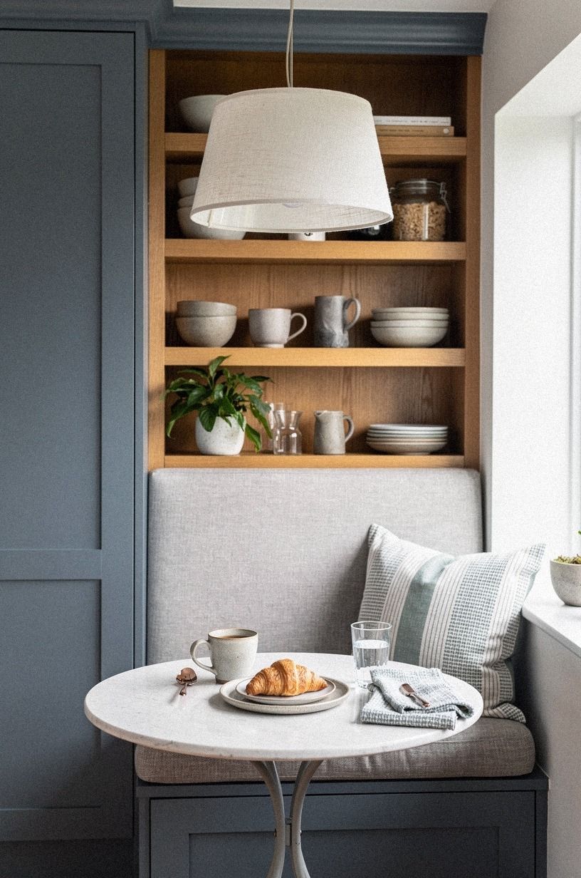 Hang a Linen Shade Over the Breakfast Corner