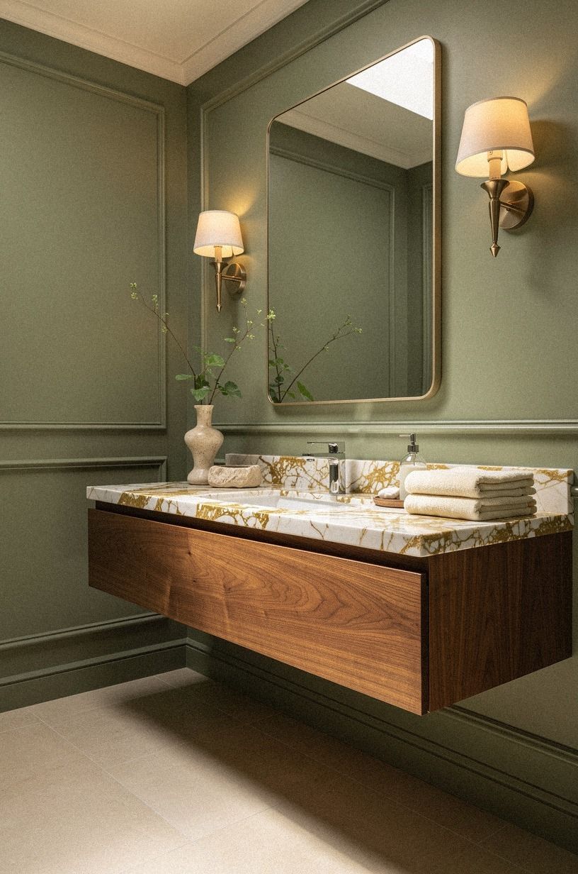 Float a bathroom walnut vanity at the right height
