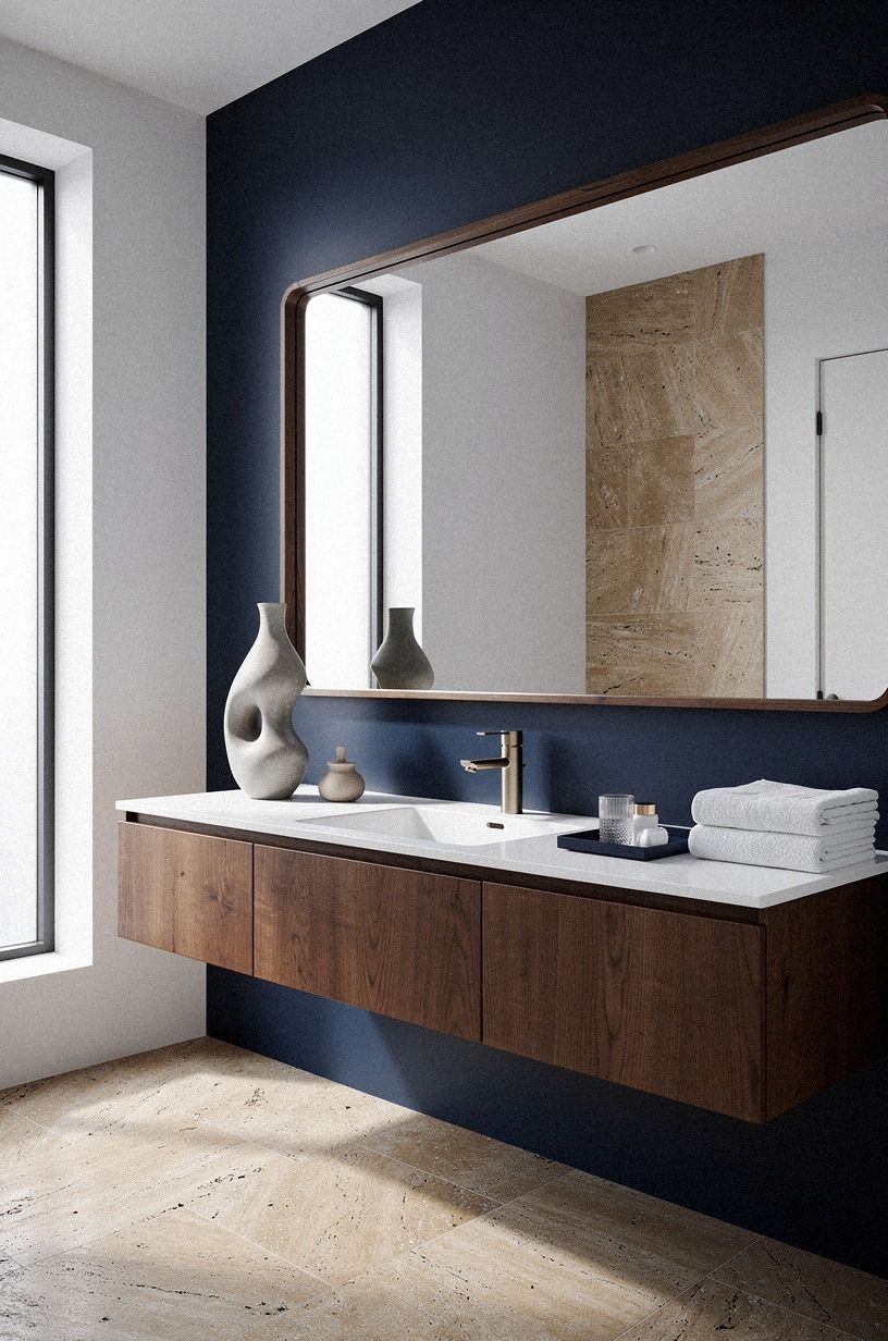 Frame the mirror with a warm wood surround