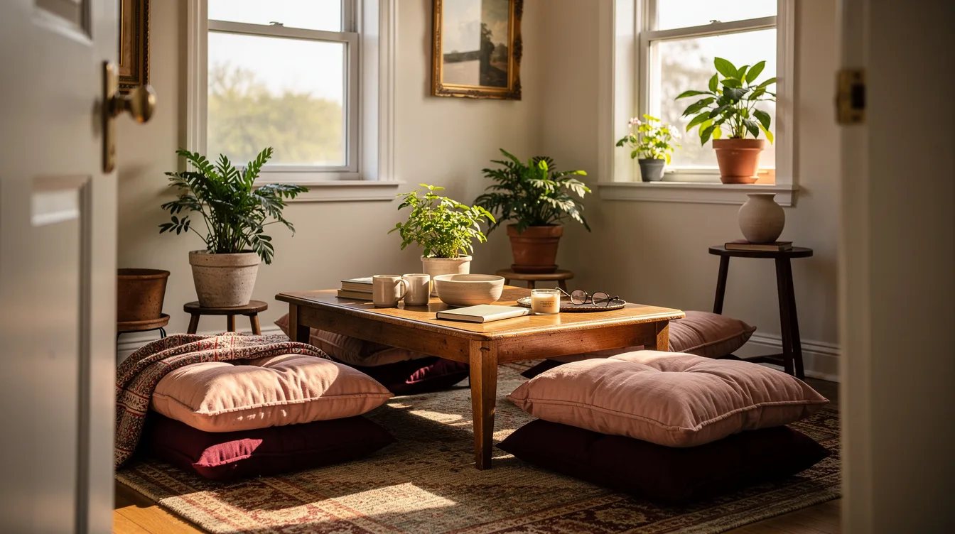 Layer Floor Cushions Around a Low Table