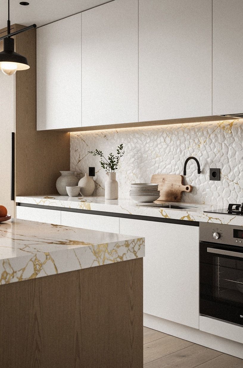 Add a handmade backsplash with a quiet pattern