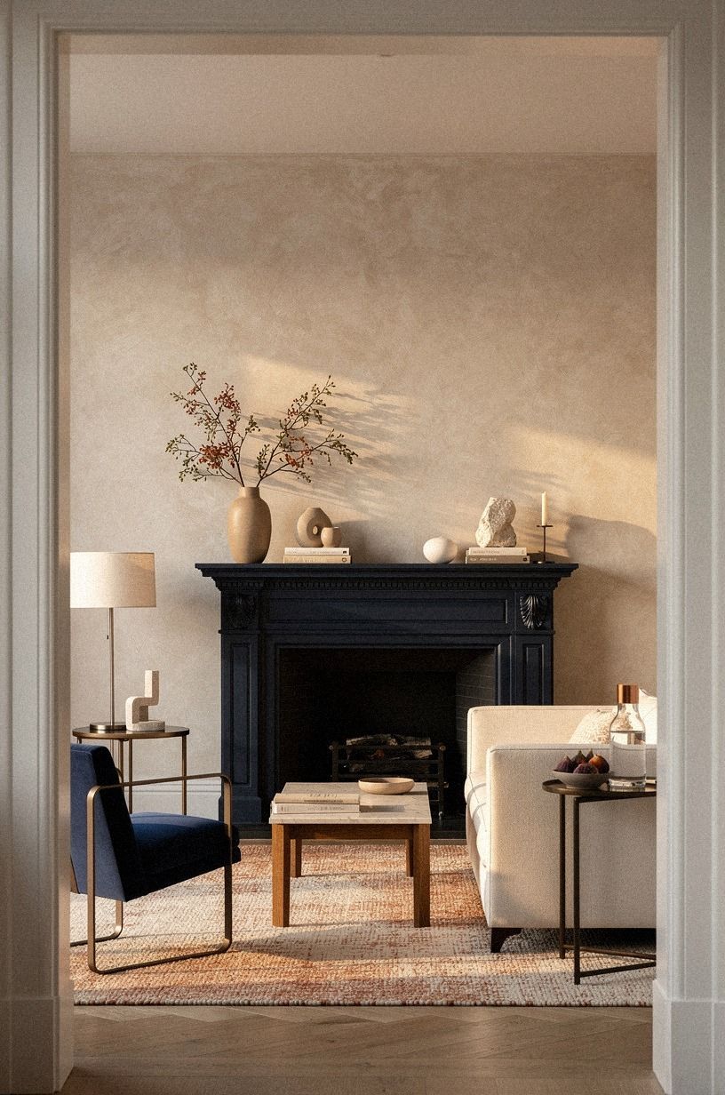 Layer the Three-Height Mantle Stack for a classic living room