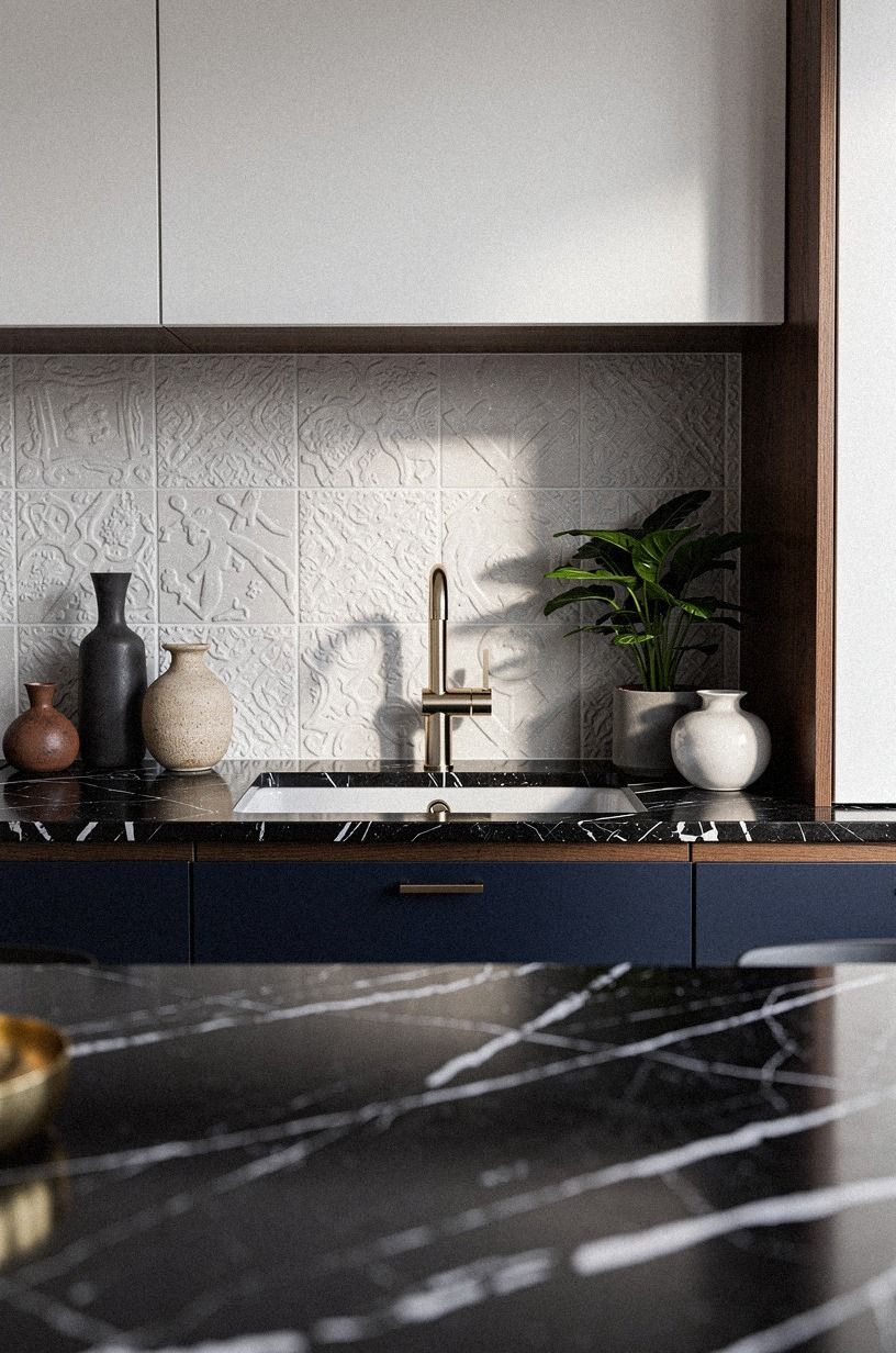 Frame the sink with a tactile backsplash
