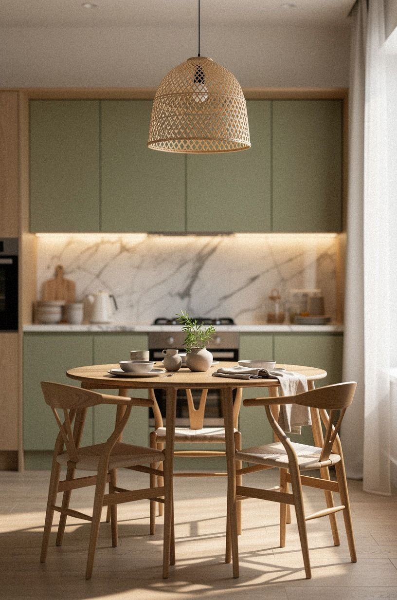 Hang a woven light over the breakfast nook