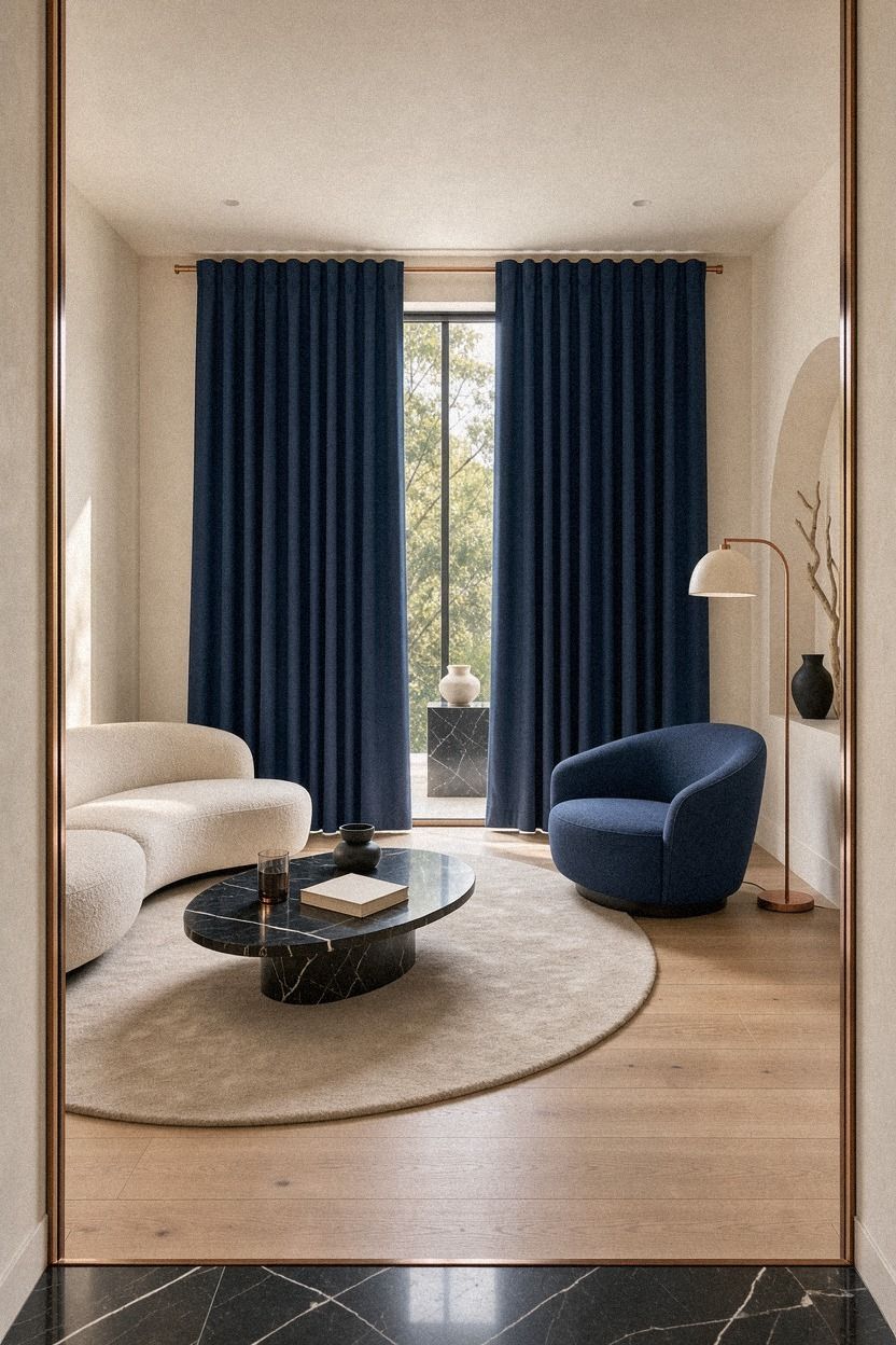 Hang curtains beyond the glass