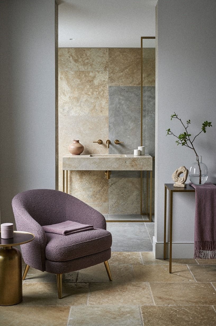 Brushed Brass Meets Aged Stone