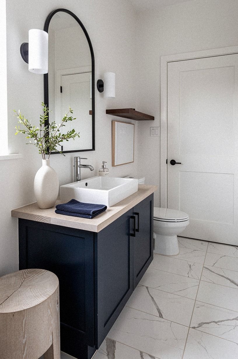 Build the modern chic powder room around one focal point