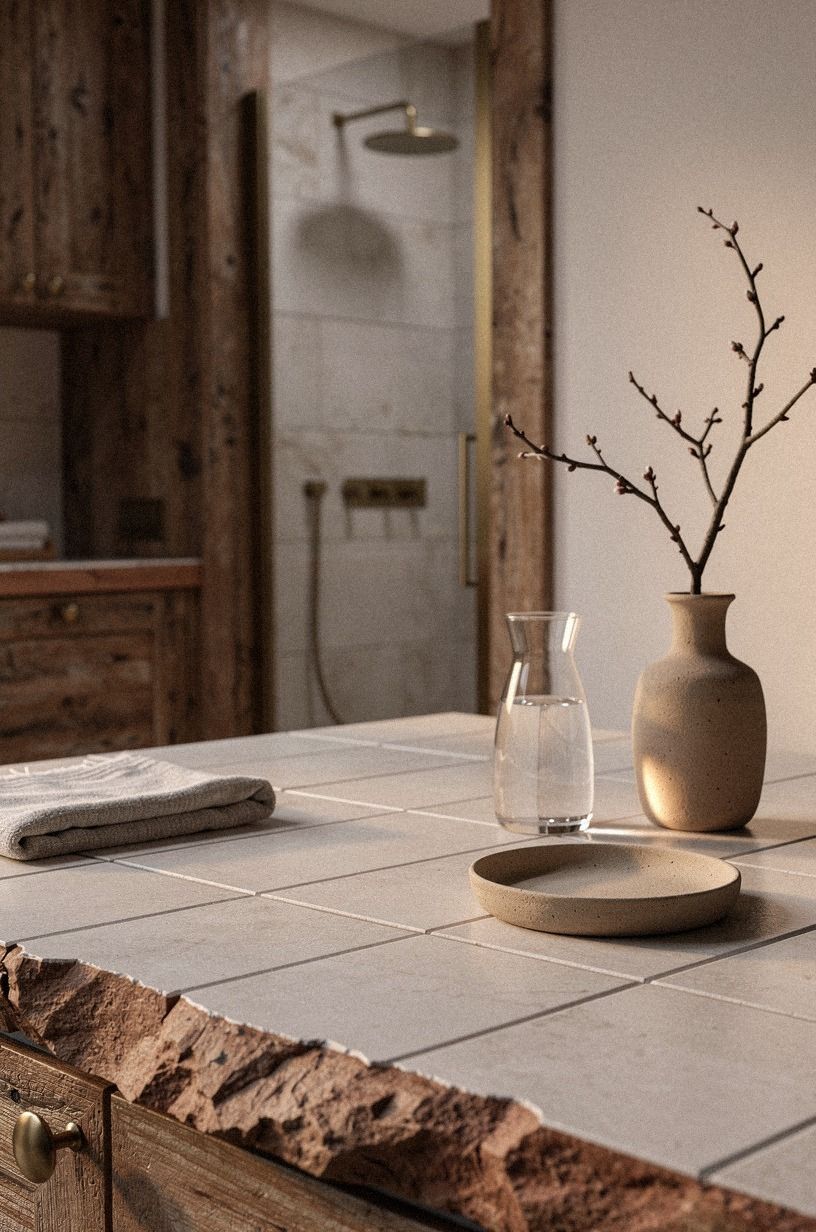 Mix modern tile with a handmade surface