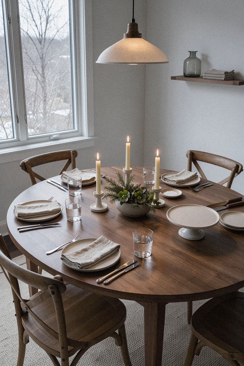 Mix Christmas Tablescapes for Round Tables With One Metal