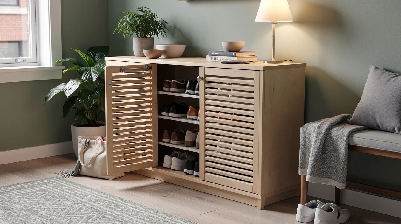 Store Shoes Behind Slatted Doors