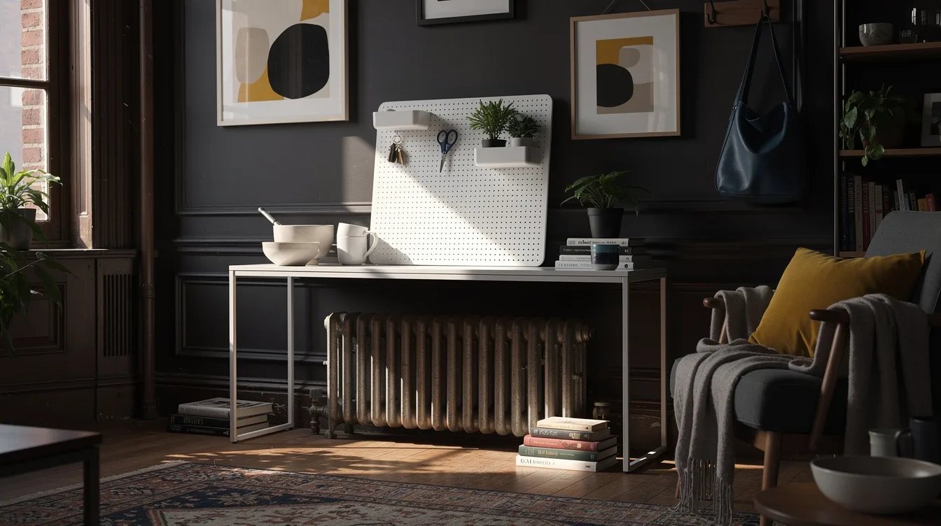 Lean an IKEA SKÅDIS Pegboard on a Console