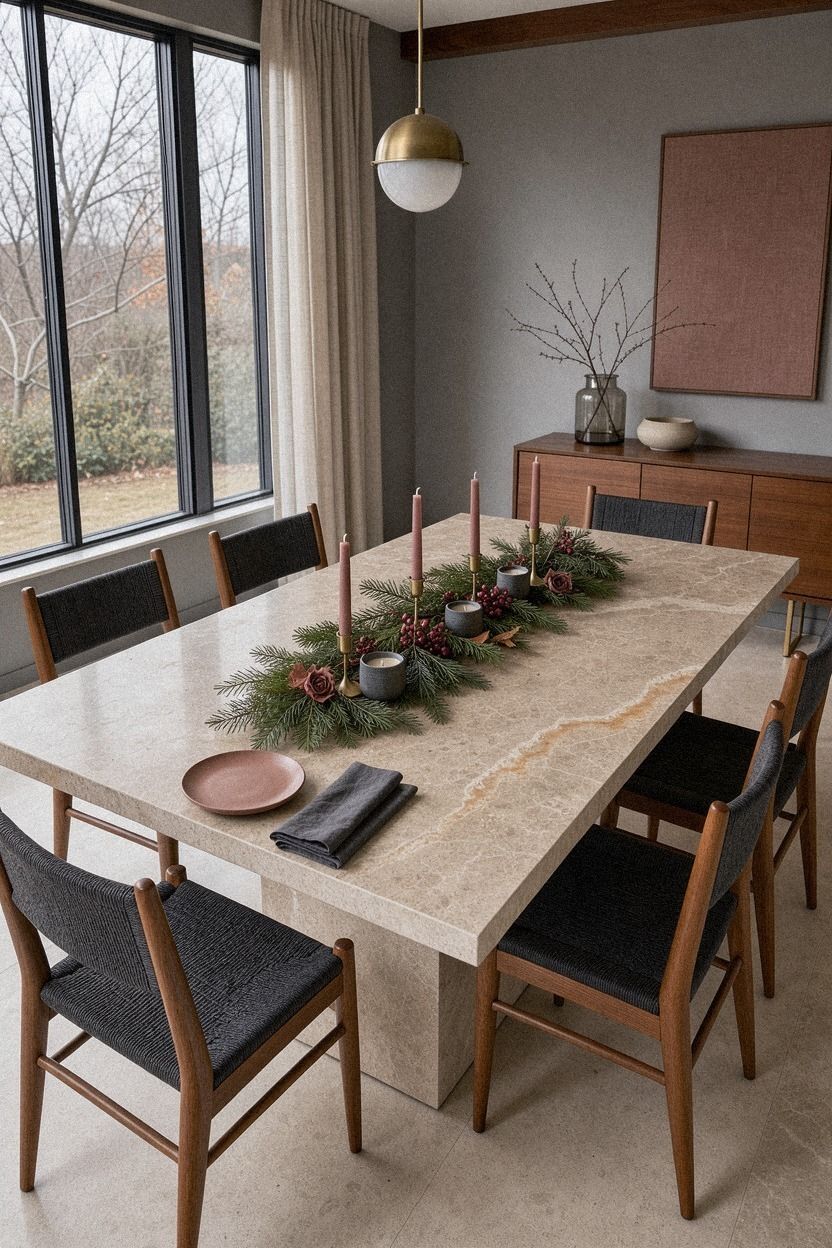 Float a Low Evergreen Runner for Easy Christmas Centerpieces for Table