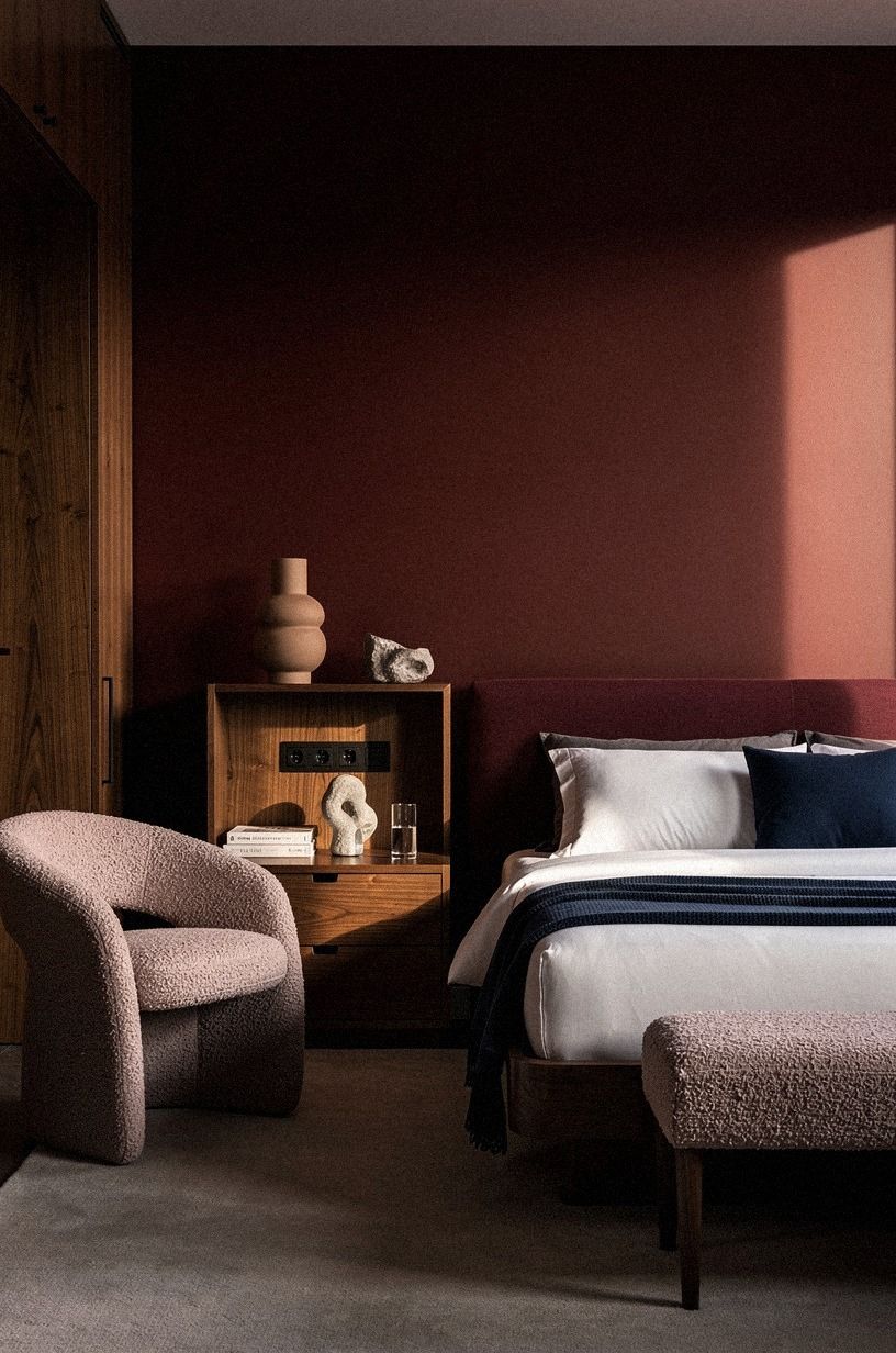 Frame the Dark Red Room Aesthetic Bedroom with Quiet Storage