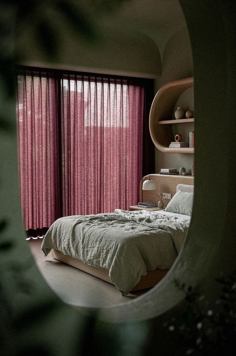 Hang The Curtain Wall for a Burgundy Bedroom Glow
