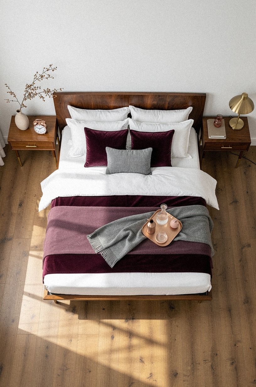Mix a Burgundy and White Bedroom with One Earthy Accent