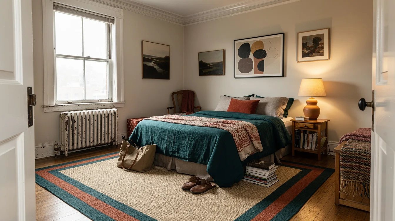 Define the Bed With a Large Rug