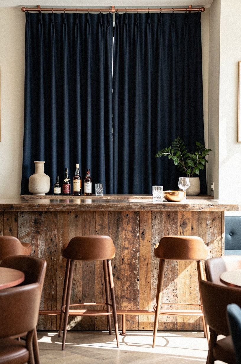 Hang art at the right height for a calming bar interior