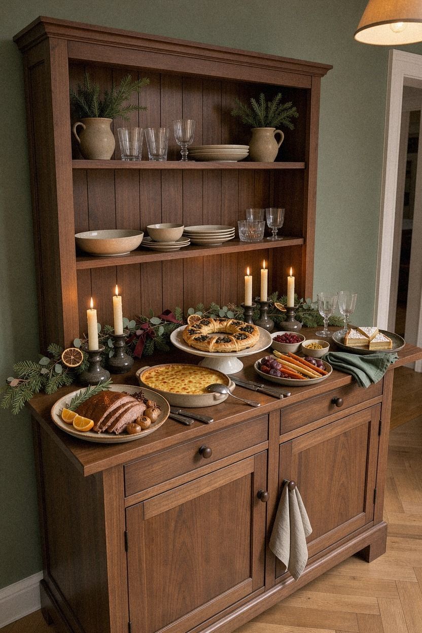 11 Ways to Dress a Christmas Buffet When There Is No Dining Table, Without Clutter