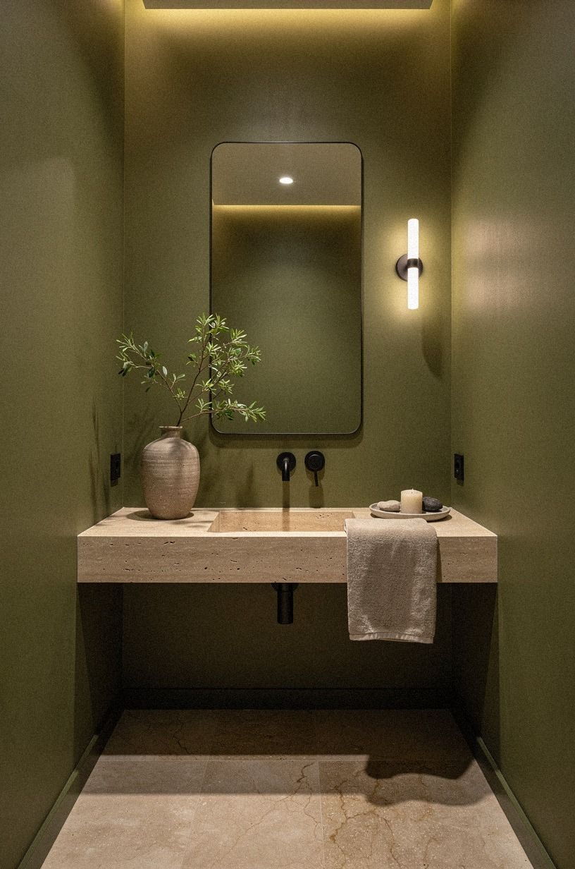 Anchor the Spa Powder Room With One Strong Wall