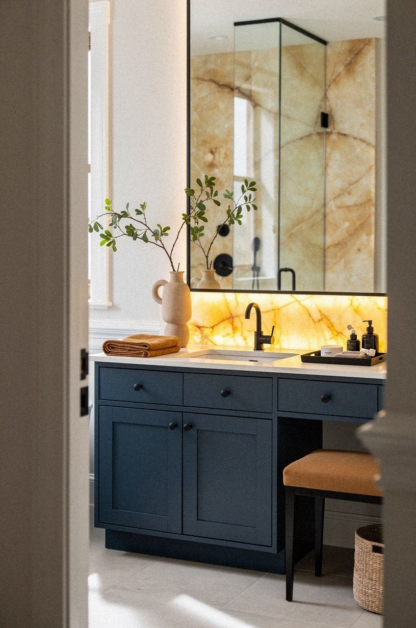 Paint the vanity in Hague Blue
