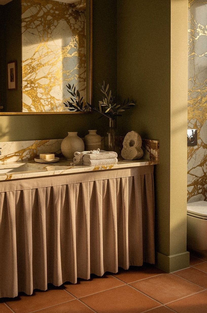 Swap open storage for a skirted vanity