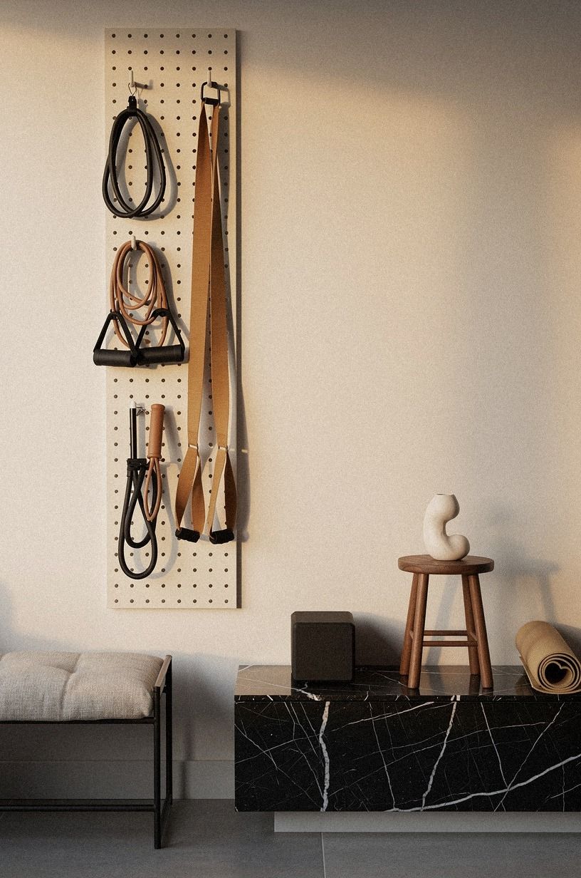 Hang equipment on a vertical pegboard