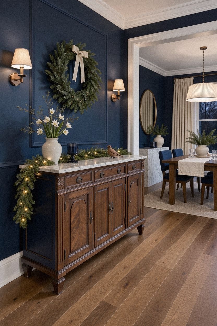 Anchor the room with one antique sideboard