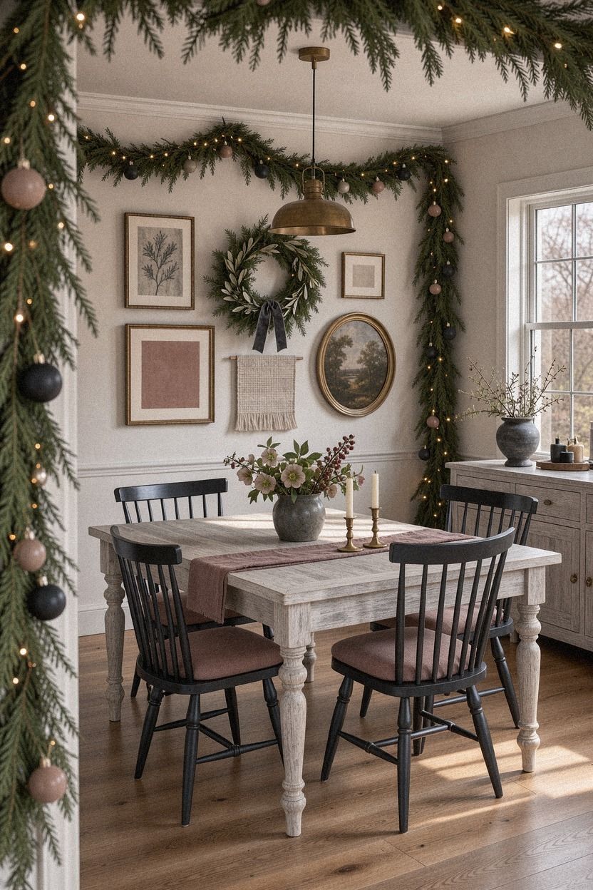 Frame the table with a quiet gallery wall