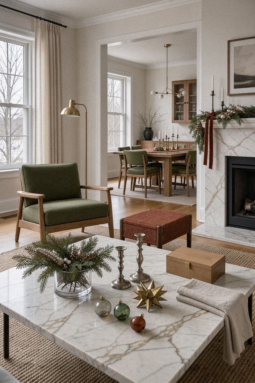 Mix silver and brass for a warmer vintage Christmas