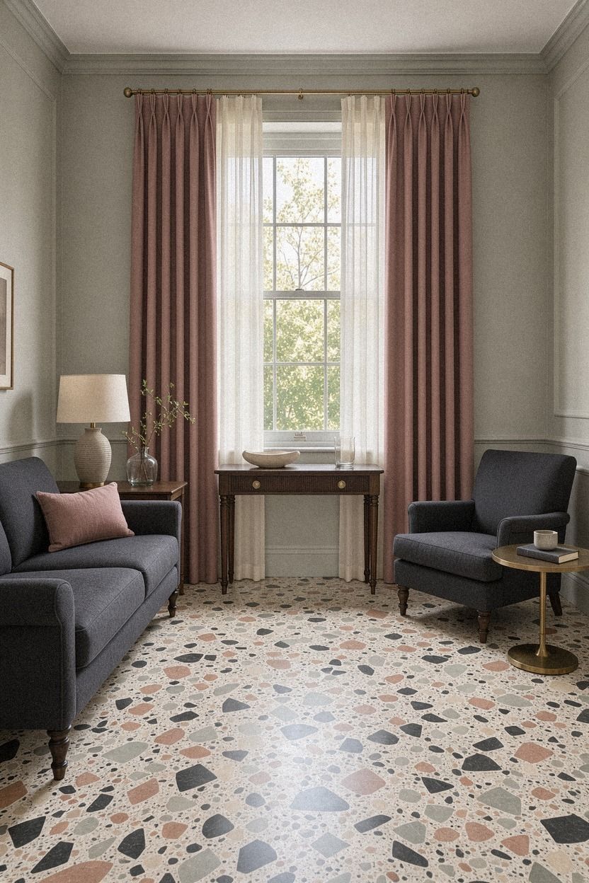 Frame the window with muted sage