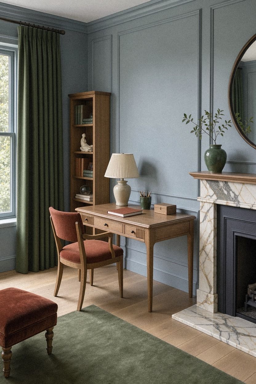 Hang muted blue-gray for a peaceful finish