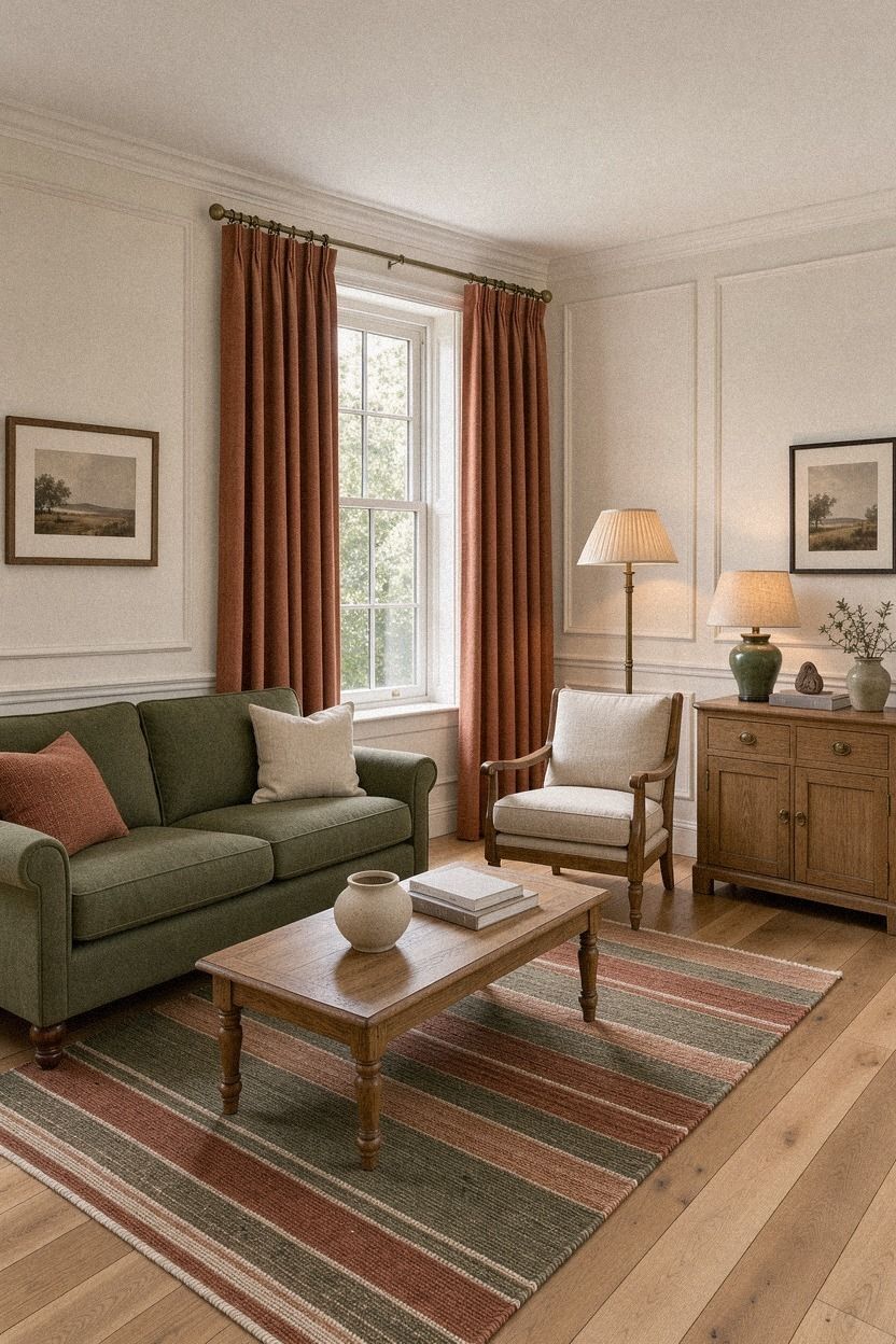 Warm the room with terracotta curtains