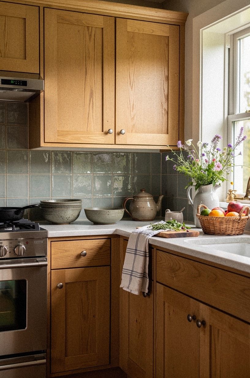 Pair Checkerboard Tile With Natural Oak