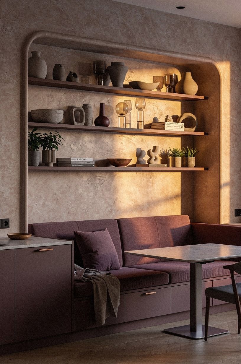 Frame the Banquette With Open Shelves