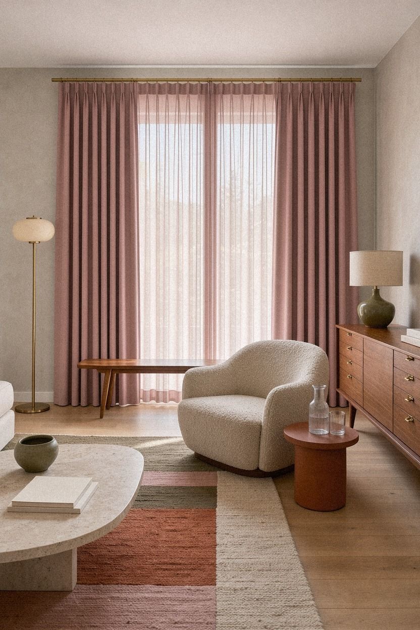 Layer Pink Thermal Blackout Curtains With Sheer Panels