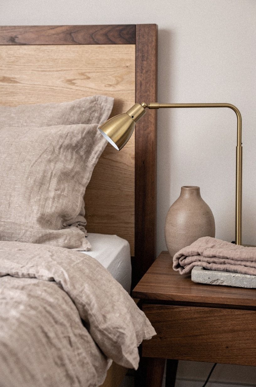 Layer the Two-Wood Rule into a beige and brown room