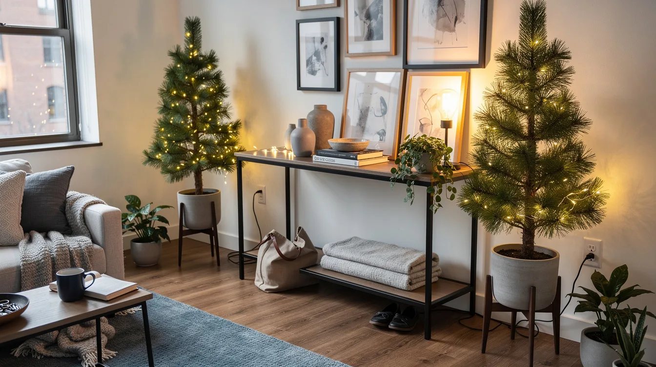 Frame a Console with Lighted Pine Trees