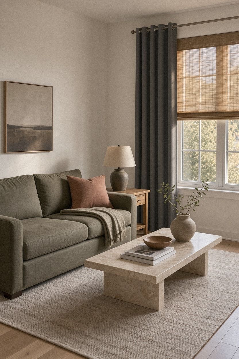 Mix IKEA HILLEBORG blackout curtains with woven shades