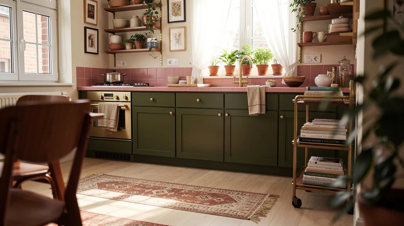 Paint the Lower Run Olive and Cap It With Pink Tile