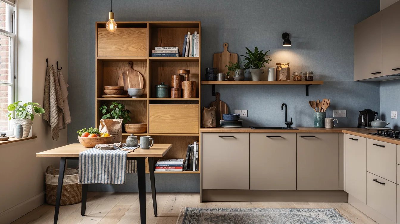 Use Open Shelves to Build an Oak Color Block
