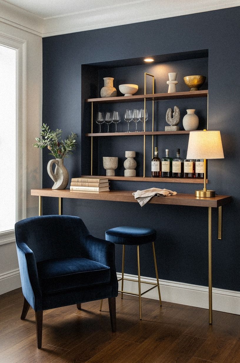 Float a Slim Console for Gold Accents Bar Design