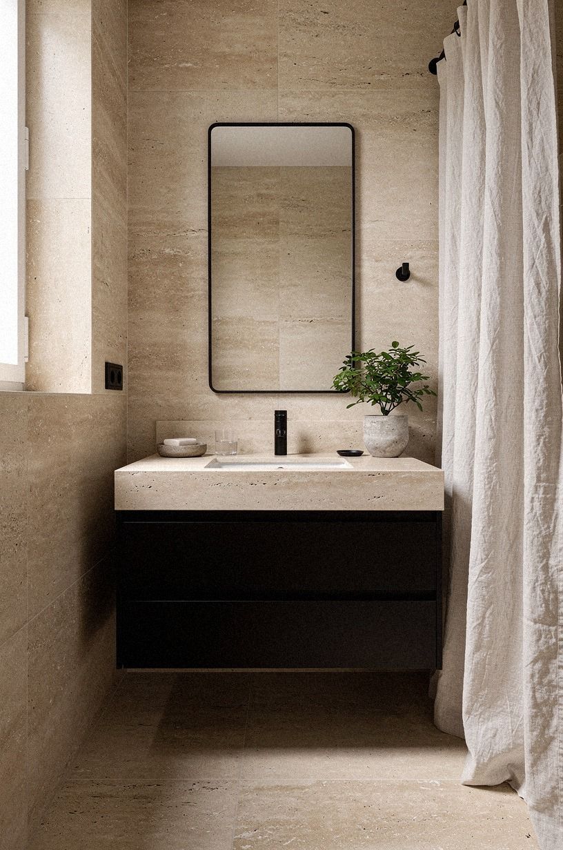 Hang Linen to Break Up Hard Surfaces