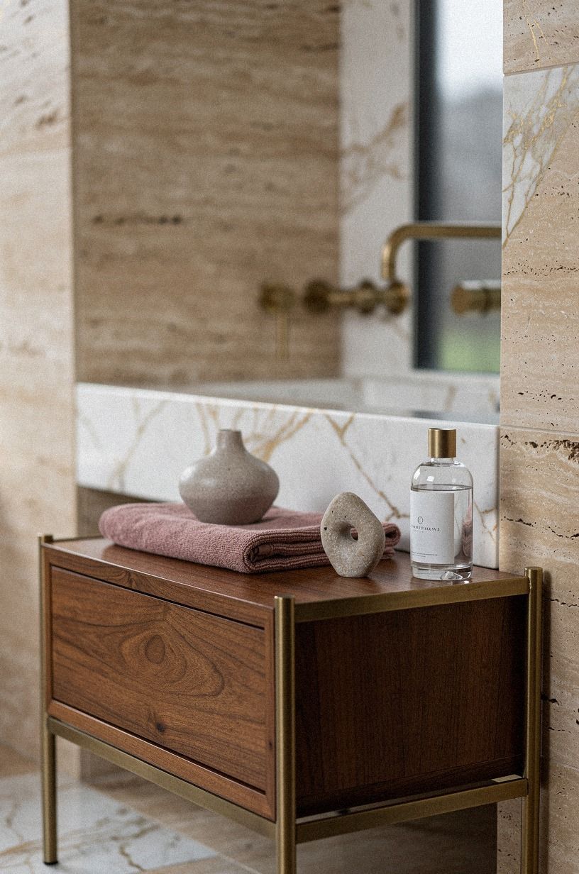Easy Travertine & Black Bathroom Designs for Bold Modern Contrast
