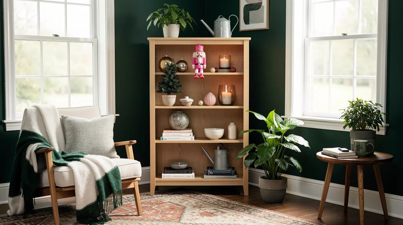 Give a Bookshelf a Pink Nutcracker Accent
