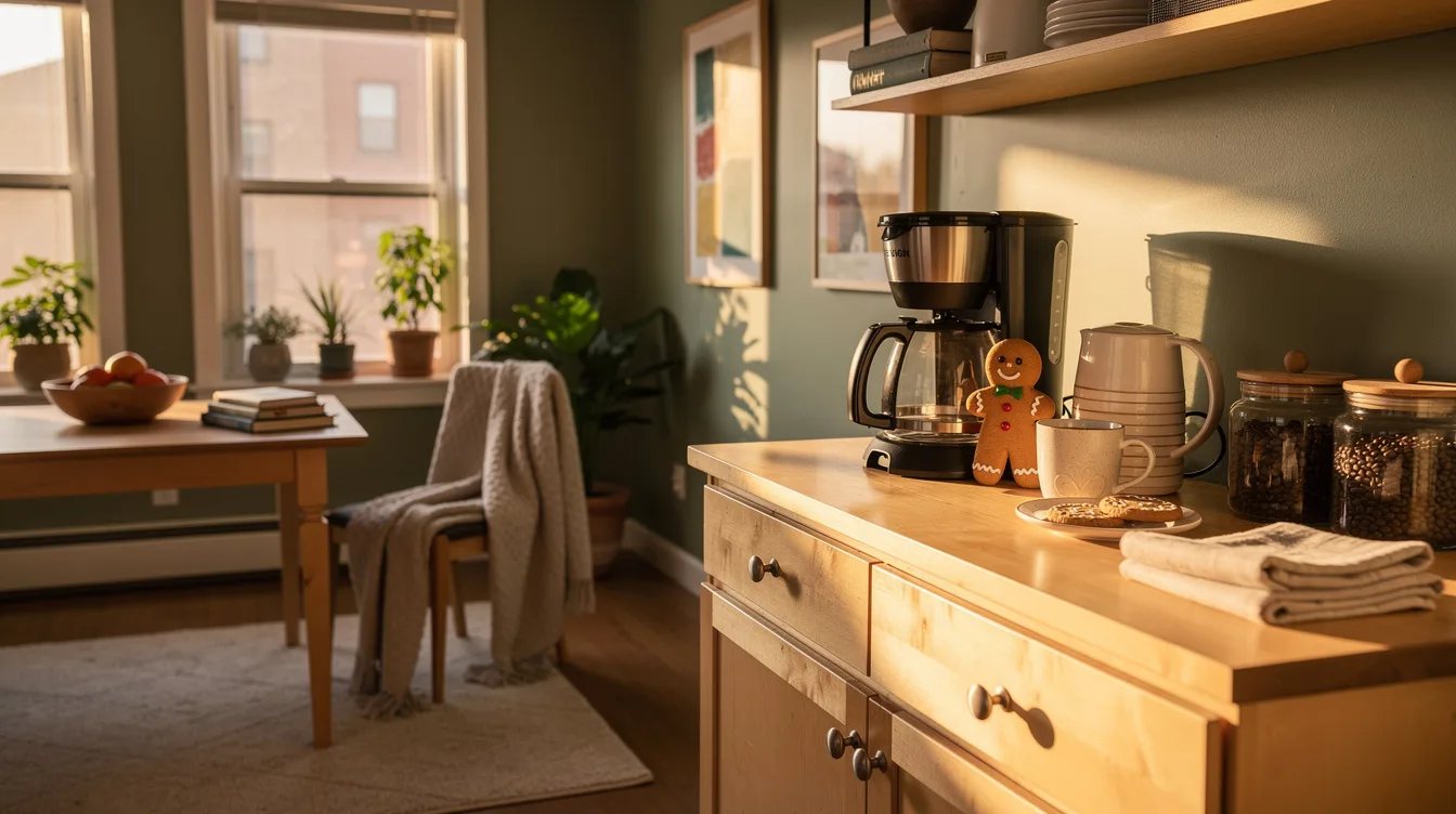 Use a Gingerbread Character by the Coffee Station