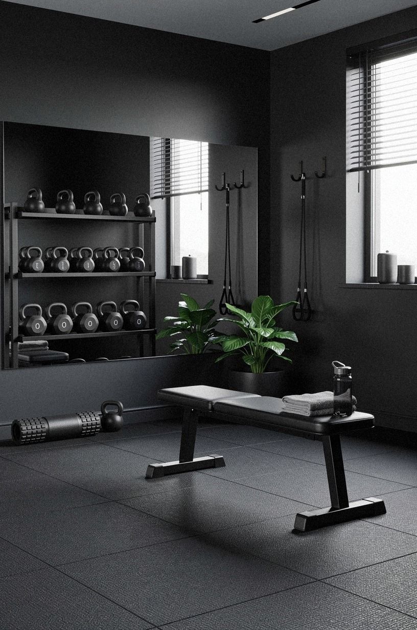 Benjamin Moore Kendall Charcoal on the equipment wall