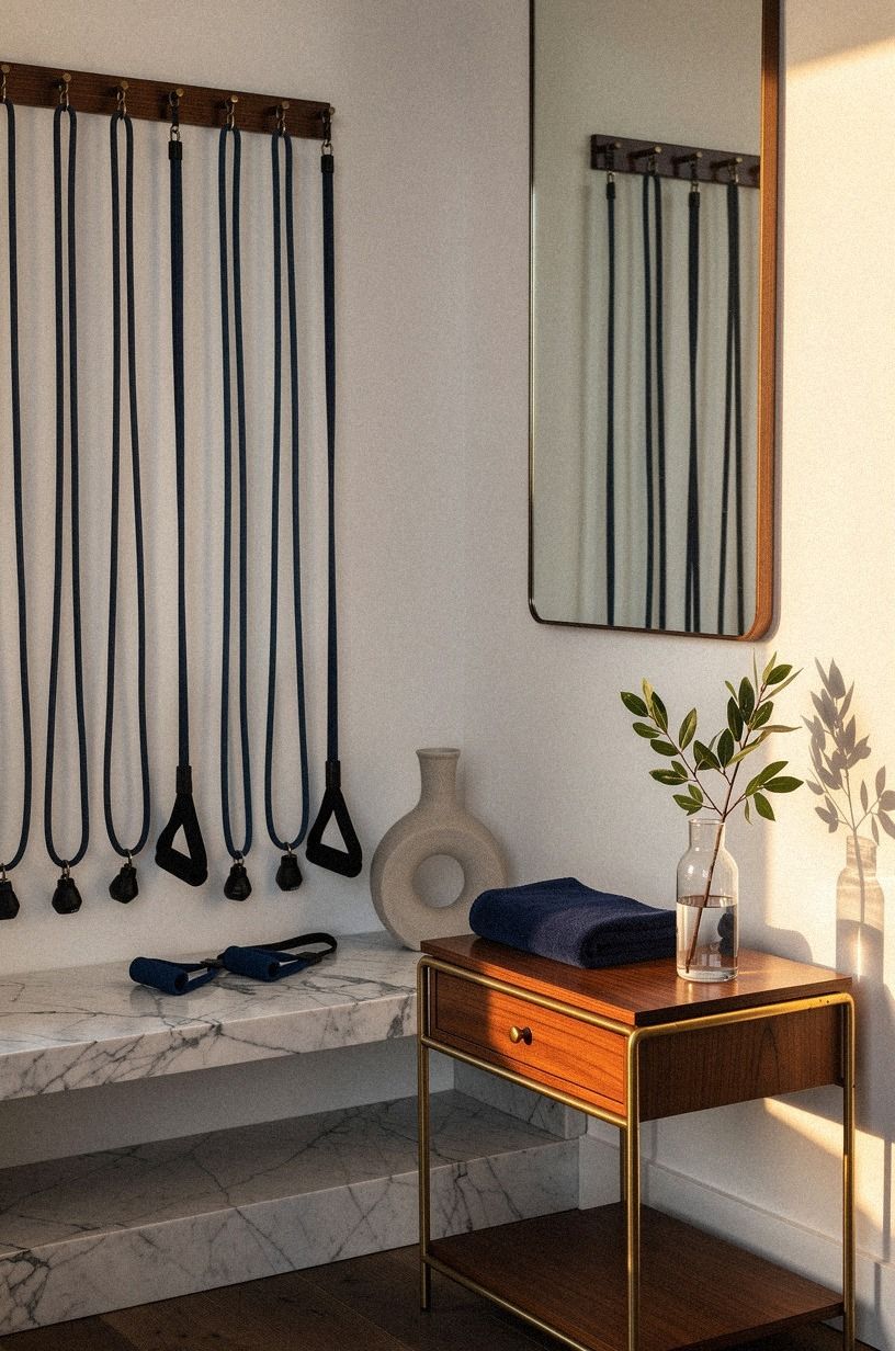 Hang the resistance bands in a vertical rhythm