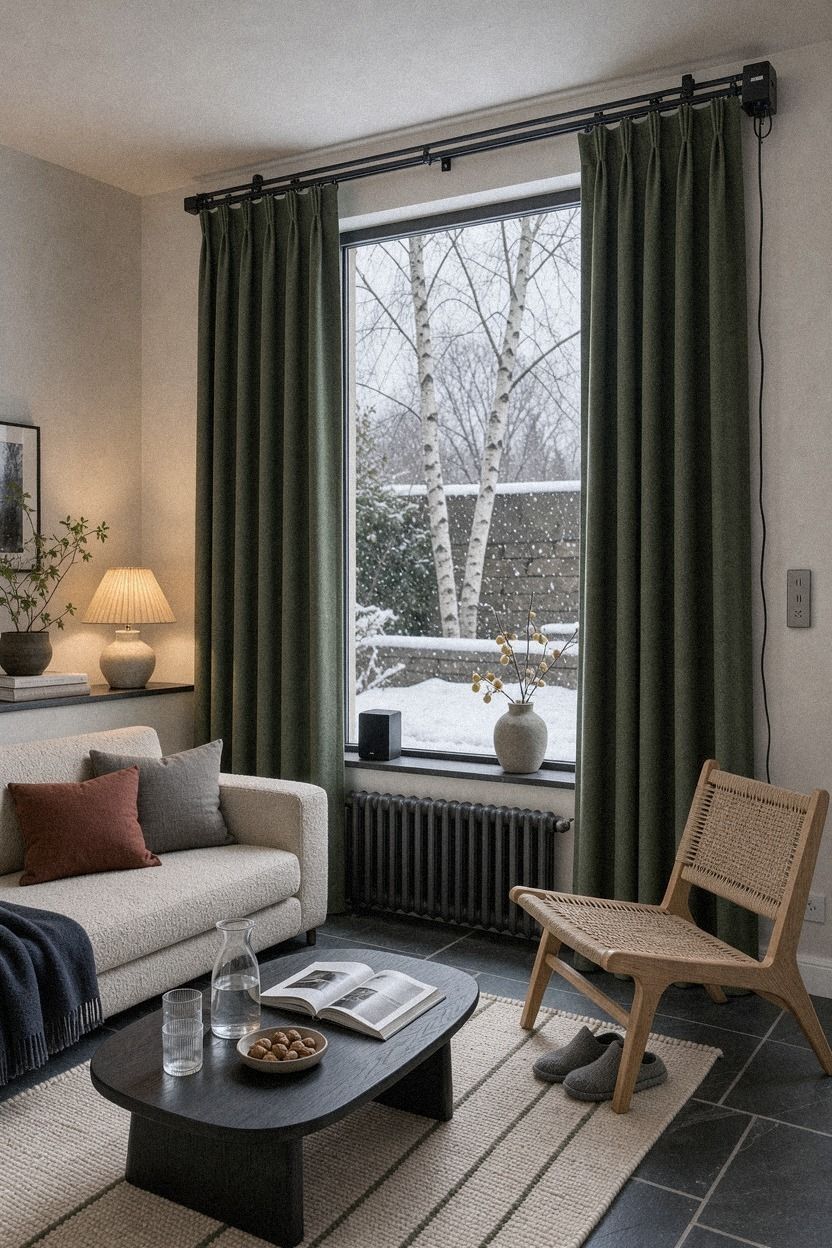 Frame the window with electric curtains that reach the floor